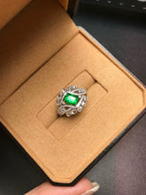 Load image into Gallery viewer, LUOWEND 18K White Gold Natural Emerald Ring for Women
