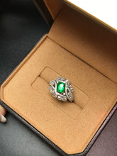 Load image into Gallery viewer, LUOWEND 18K White Gold Natural Emerald Ring for Women
