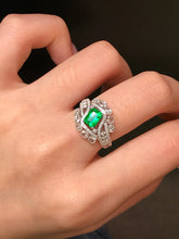 Load image into Gallery viewer, LUOWEND 18K White Gold Natural Emerald Ring for Women
