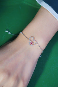 LUOWEND 18K White Gold Real Natural Pink Diamond Bracelet for Women