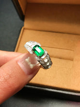 Load image into Gallery viewer, LUOWEND 18K White Gold Natural Emerald Ring for Women
