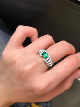 Load image into Gallery viewer, LUOWEND 18K White Gold Natural Emerald Ring for Women
