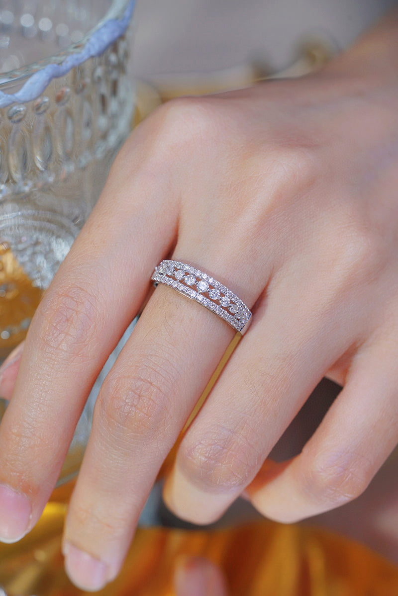 LUOWEND 18K White Gold Real Natural Diamond Ring for Women