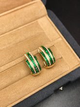 Load image into Gallery viewer, LUOWEND 18K Yellow Gold Ntural Emerald Earrings for Women
