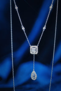LUOWEND 18K White Gold Real Natural Diamond Pendant Necklace for Women