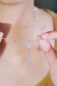 LUOWEND 18K White Gold Real Natural Diamond Pendant Necklace for Women