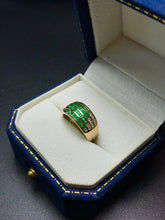 Load image into Gallery viewer, LUOWEND 18K Yellow Gold Natural Emerald Ring for Women
