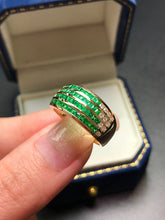 Load image into Gallery viewer, LUOWEND 18K Yellow Gold Natural Emerald Ring for Women
