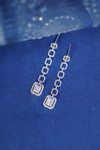 LUOWEND 18K White Gold Real Natural Diamond Drop Earrings for Women