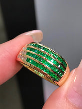 Load image into Gallery viewer, LUOWEND 18K Yellow Gold Natural Emerald Ring for Women
