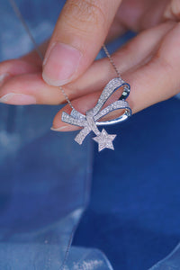 LUOWEND 18K White Gold Real Natural Diamond Pendant Necklace for Women