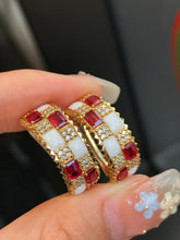 Load image into Gallery viewer, LUOWEND 18K Yellow Gold Natural Ruby Earrings for Women
