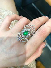 Load image into Gallery viewer, LUOWEND 18K White Gold Natural Emerald Ring for Women
