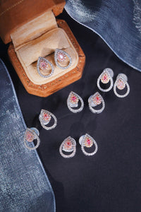 LUOWEND 18K White Gold Real Natural Pink Diamond Stud Earrings for Women