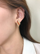 Load image into Gallery viewer, LUOWEND 18K Yellow Gold Natural Ruby Earrings for Women
