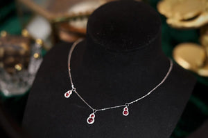 LUOWEND 18K White Gold Real Natural Ruby Shiny Diamond Gemstone Necklace for Women