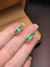 Load image into Gallery viewer, LUOWEND 18K Yellow Gold Natural Emerald Earrings for Women
