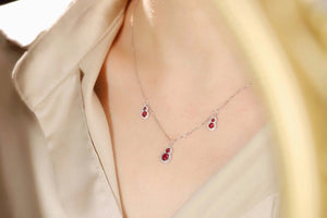 LUOWEND 18K White Gold Real Natural Ruby Shiny Diamond Gemstone Necklace for Women