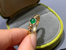 Load image into Gallery viewer, LUOWEND 18K Yellow Gold Natural Emerald Ring for Women
