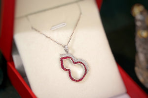 LUOWEND 18K White Gold Real Natural Ruby and Diamond Gemstone Necklace for Women