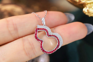 LUOWEND 18K White Gold Real Natural Ruby and Diamond Gemstone Necklace for Women