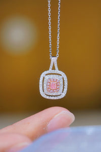 LUOWEND 18K White Gold Real Natural Pink Diamond Pendant Necklace for Women