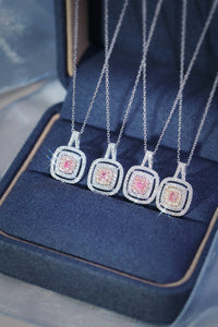 LUOWEND 18K White Gold Real Natural Pink Diamond Pendant Necklace for Women