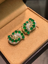 Load image into Gallery viewer, LUOWEND 18K Yellow Gold Natural Emerald Earrings for Women
