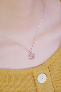 LUOWEND 18K White Gold Real Natural Pink Diamond Pendant Necklace for Women