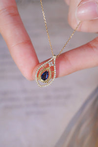 LUOWEND 18K Yellow Gold Real Natural Sapphire and Diamond Gemstone Necklace for Women