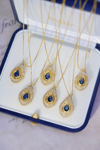 LUOWEND 18K Yellow Gold Real Natural Sapphire and Diamond Gemstone Necklace for Women