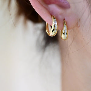 LUOWEND 18K White or Yellow Gold Real Natural Diamond Hoop Earrings for Women