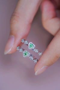 LUOWEND 18K White Gold Real Natural Green Diamond Ring for Women