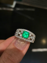 Load image into Gallery viewer, LUOWEND 18K White Gold Natural Emerald Ring for Women
