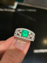 Load image into Gallery viewer, LUOWEND 18K White Gold Natural Emerald Ring for Women
