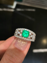 Load image into Gallery viewer, LUOWEND 18K White Gold Natural Emerald Ring for Women
