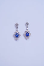 Load image into Gallery viewer, LUOWEND 18K White Gold Real Natural Diamond Natural Sapphire Earrings for Women
