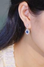 Load image into Gallery viewer, LUOWEND 18K White Gold Real Natural Diamond Natural Sapphire Earrings for Women
