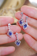 Load image into Gallery viewer, LUOWEND 18K White Gold Real Natural Diamond Natural Sapphire Earrings for Women
