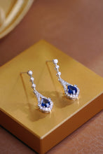 Load image into Gallery viewer, LUOWEND 18K White Gold Real Natural Diamond Natural Sapphire Earrings for Women

