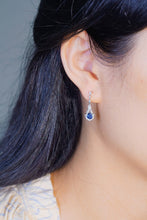 Load image into Gallery viewer, LUOWEND 18K White Gold Real Natural Diamond Natural Sapphire Earrings for Women
