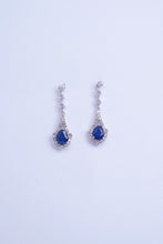Load image into Gallery viewer, LUOWEND 18K White Gold Real Natural Diamond Natural Sapphire Earrings for Women
