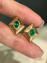 Load image into Gallery viewer, LUOWEND 18K Yellow Gold Natural Emerald Earrings for Women
