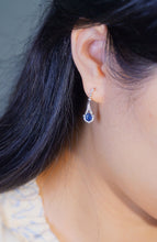 Load image into Gallery viewer, LUOWEND 18K White Gold Real Natural Diamond Natural Sapphire Earrings for Women
