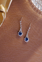 Load image into Gallery viewer, LUOWEND 18K White Gold Real Natural Diamond Natural Sapphire Earrings for Women
