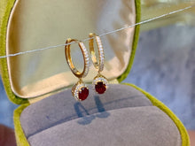 Load image into Gallery viewer, LUOWEND 18K Yellow Gold Natural Ruby Earrings for Women
