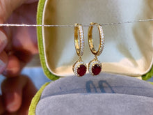 Load image into Gallery viewer, LUOWEND 18K Yellow Gold Natural Ruby Earrings for Women
