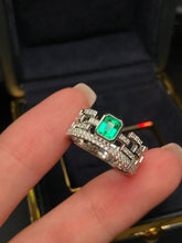 Load image into Gallery viewer, LUOWEND 18K White Gold Natural Emerald Ring for Women
