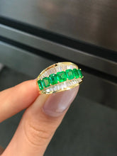 Load image into Gallery viewer, LUOWEND 18K Yellow Gold Natural Emerald Ring for Women
