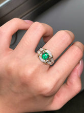Load image into Gallery viewer, LUOWEND 18K Yellow Gold Natural Emerald Ring for Women
